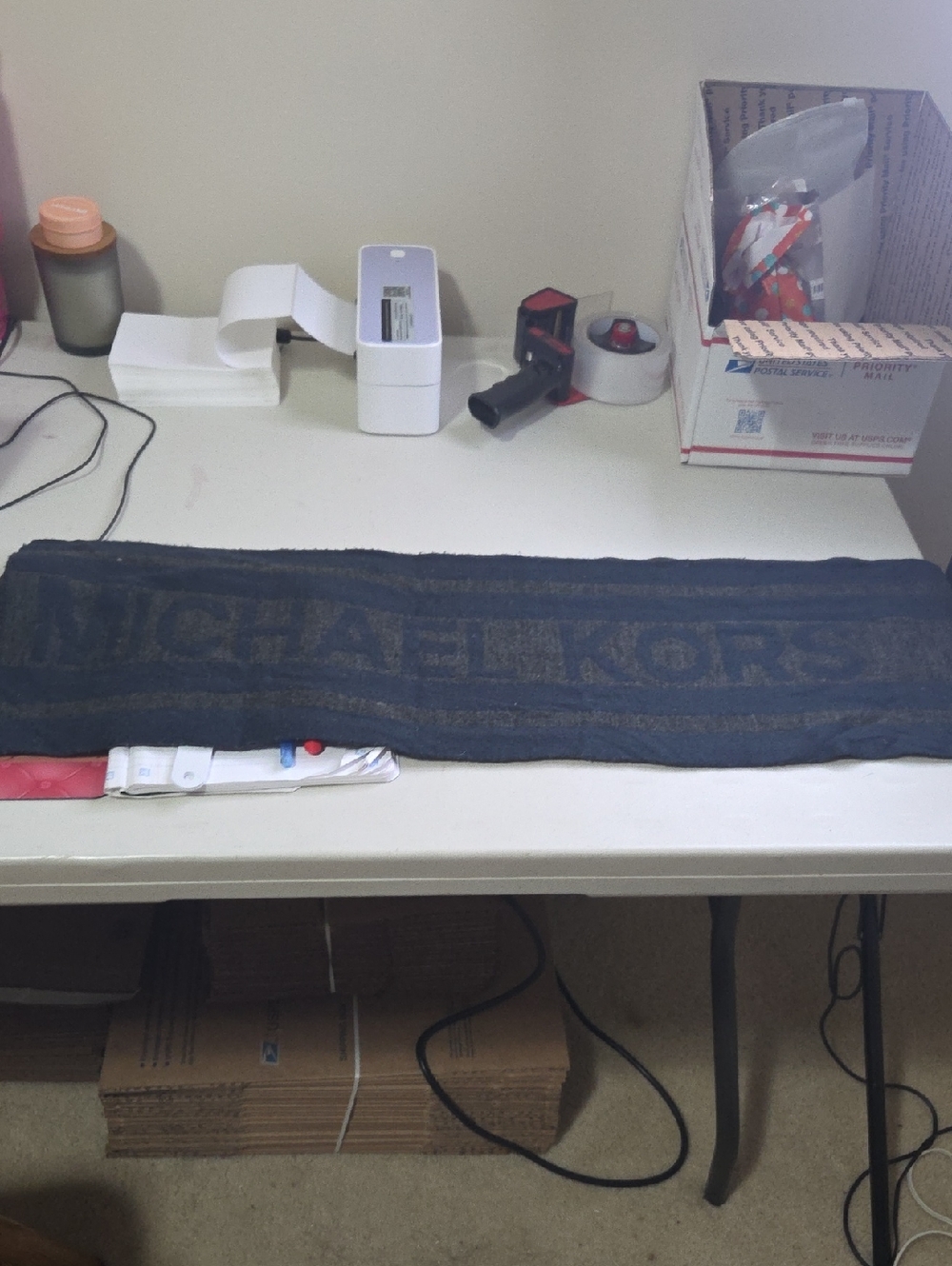 Michael Kors Dark Blue Logo Knit Scarf